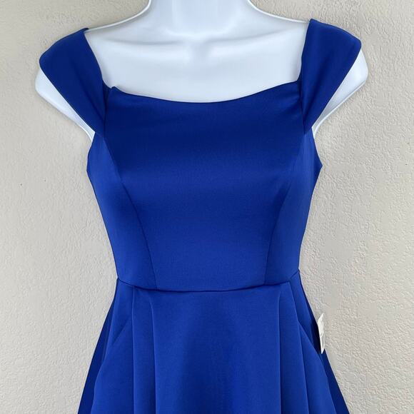 Teeze Me Royal Blue Off The Shoulder Pleated Fit & Flare Dress SM Junior 3 NWT - Picture 5 of 14